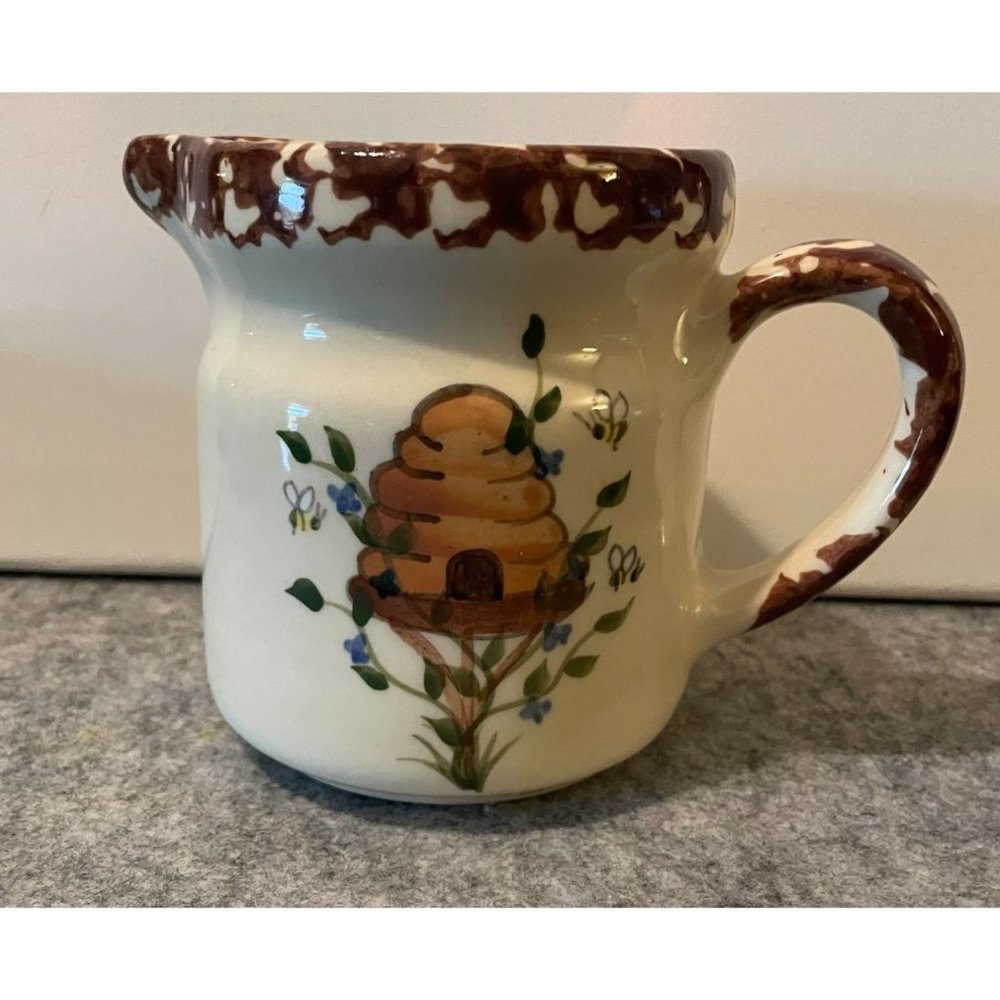 Alpine  Pottery  Small Pitcher w/ Beehive  Made in Roseville Ohio  4.25 inches